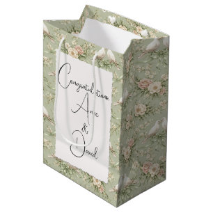 Sacola Para Presentes Média Pombas de Casamento Com Nomes Personalizados