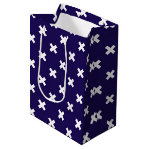 Sacola Para Presentes Média Pontos de cruz brancos no azul-marinho