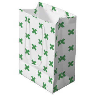 Sacola Para Presentes Média Pontos de cruz verdes sobre o branco