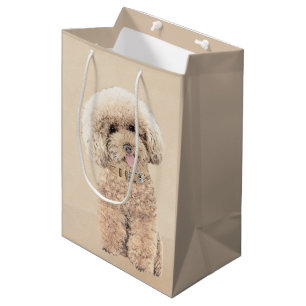 Sacola Para Presentes Média Poodle (Brinquedo, Miniatura) Pintando Arte Cão O