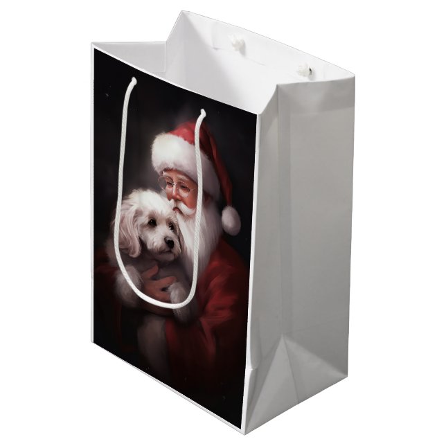 Sacola Para Presentes Média Poodle com Papai Noel Natal Festivo (Frente inclinada)