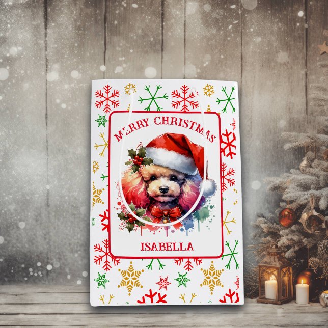 Sacola Para Presentes Média Poodle em Santa Hat (Criador carregado)