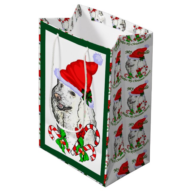 Sacola Para Presentes Média Poodle Lovers Natal (Frente inclinada)