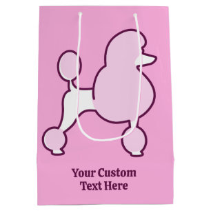 Sacola Para Presentes Média Poodle Rosa de Nome Personalizado