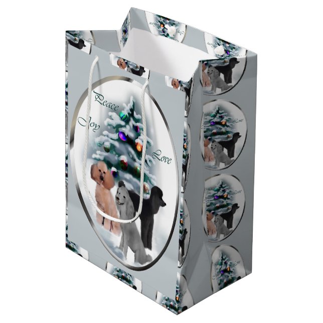 Sacola Para Presentes Média Poodle Trio Natal (Frente inclinada)