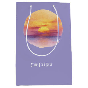 Sacola Para Presentes Média Pôr do sol aquarela oceano horizonte estético redo
