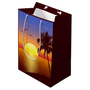 Sacola Para Presentes Média Por do sol na praia tropical
