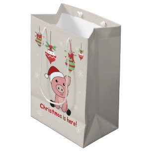Sacola Para Presentes Média Porcos Feliz Animais de Natal Porcos Saco Médio Pr
