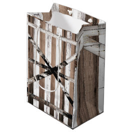 Sacola Para Presentes Média Porta de Celeiro Rústica Multi Madeira Branco e Ma