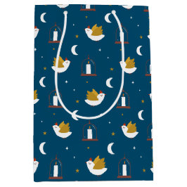 Sacola Para Presentes Média Porta Feriada de Inverno Cura e Lanterna Azul