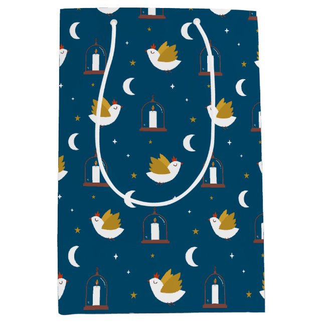 Sacola Para Presentes Média Porta Feriada de Inverno Cura e Lanterna Azul (Frente)