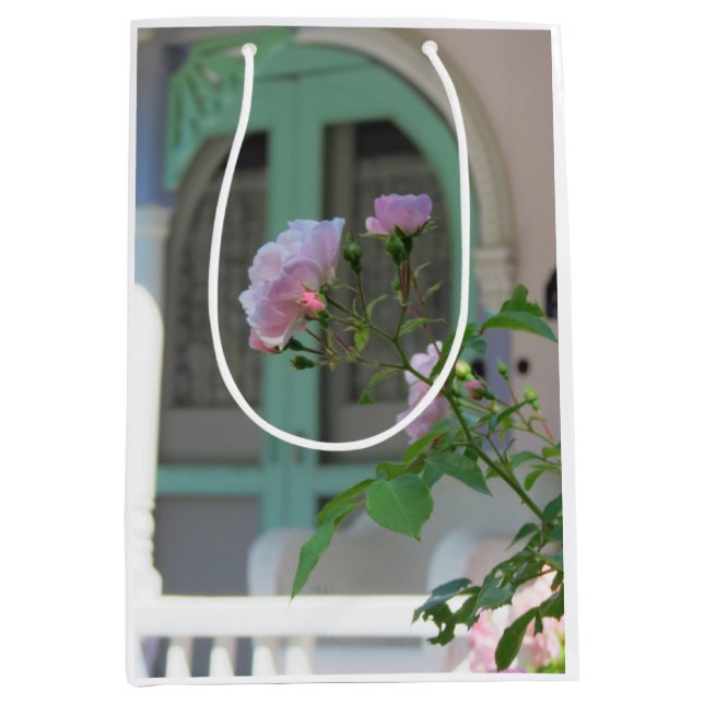 Sacola Para Presentes Média Porta Verde e Rosa - Vinha de Martha (Frente)