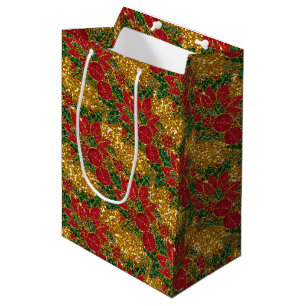 Sacola Para Presentes Média Pósíntia Natal - GIFT BAG, Dourado-M