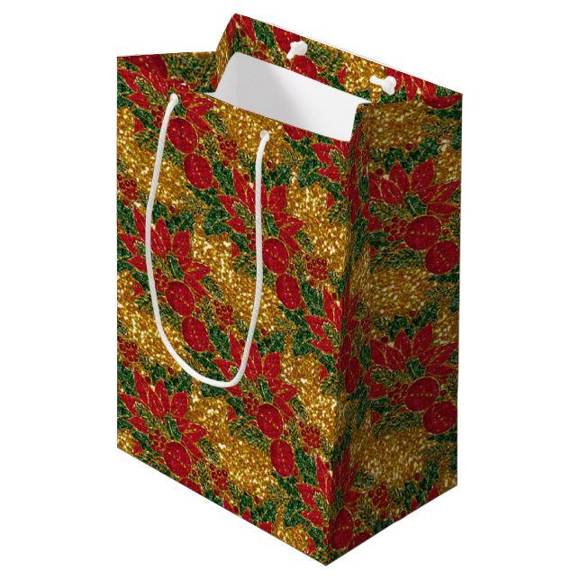 Sacola Para Presentes Média Pósíntia Natal - GIFT BAG, Dourado-M (Frente inclinada)