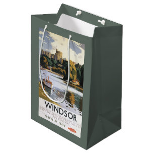 Sacola Para Presentes Média Poster britânico de Tamisa do castelo de Windsor