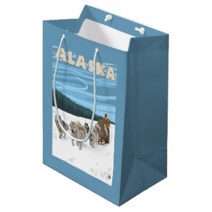 Sacola Para Presentes Média Poster das viagens vintage de AlaskaDogsledding