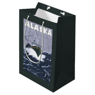 Sacola Para Presentes Média Poster das viagens vintage do barco de AlaskaCrab