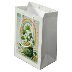 Sacola Para Presentes Média Pote Vintage de Ouro e Arco-íris