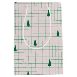 Sacola Para Presentes Média Praça Verde com Árvores de Natal em branco