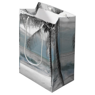 Sacola Para Presentes Média Praia da Palmeira Branca de Coco Casamento Elegant