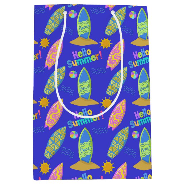 Sacola Para Presentes Média Praia de Surf Verão (Frente)