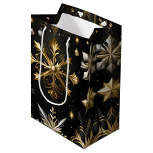 Sacola Para Presentes Média Prata Chic E Flocos De Neve Dourados