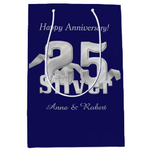 Sacola Para Presentes Média Prata no Blue 25 Anniversário - Saco médio de pr