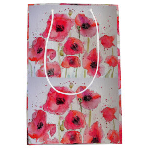Sacola Para Presentes Média Prato de papel de festa com padrão floral Papoula
