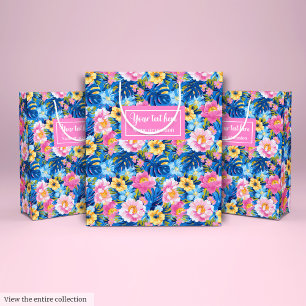 Sacola Para Presentes Média Pré-disquete floral pastel cor-de-água rosa ultra-