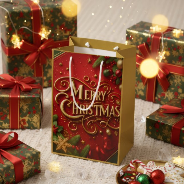 Sacola Para Presentes Média Premium Merry Christmas Gift Bag (Criador carregado)