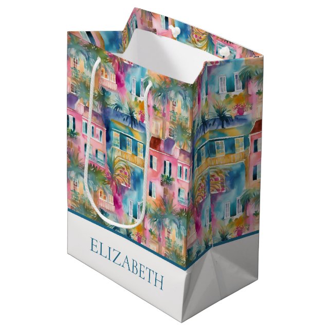 Sacola Para Presentes Média Preppy Charleston Casas Personalizadas (Frente inclinada)