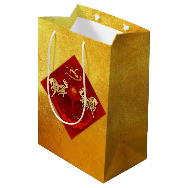 Sacola Para Presentes Média Presente de Ano Cavalo MGB1 da FU Chinesa Luck lan (Verso inclinado)