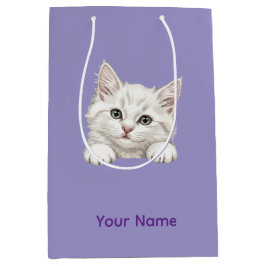 Sacola Para Presentes Média Presente de Arte de Gatinho Personalizado Nome Cus