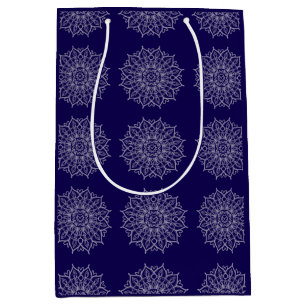 Sacola Para Presentes Média Presente de Decoupage Boho Mandala Azul Índigo Mod