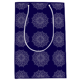 Sacola Para Presentes Média Presente de Decoupage Boho Mandala Azul Índigo Mod