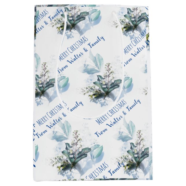 Sacola Para Presentes Média Presente de Natal com Nome Personalizado em aquare (Frente)