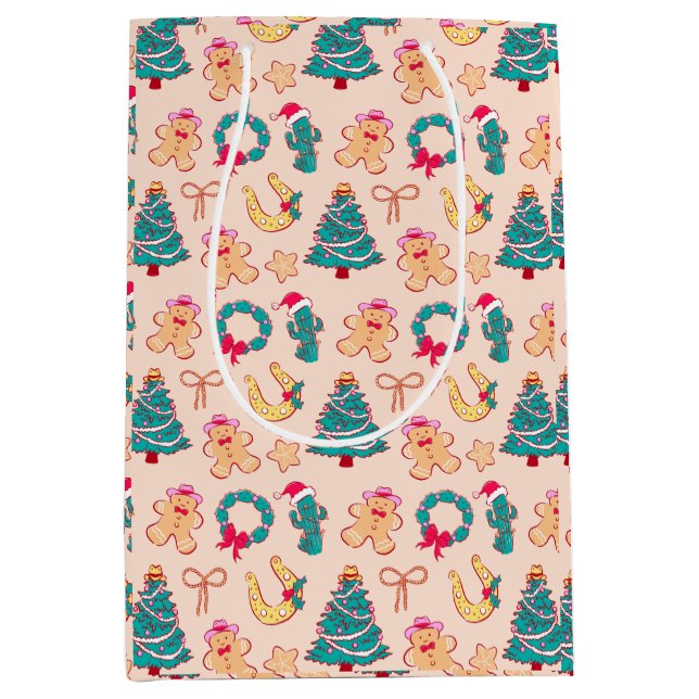 Sacola Para Presentes Média Presente de Natal de Cowboy Pastel Ocidental (Frente)