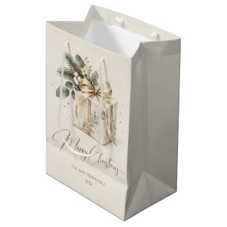 Sacola Para Presentes Média Presente de Natal Personalizado Elegante em Aquare