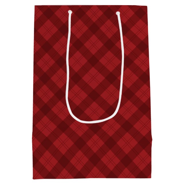 Sacola Para Presentes Média Presente de Natal Xadrez Vermelho (Verso)