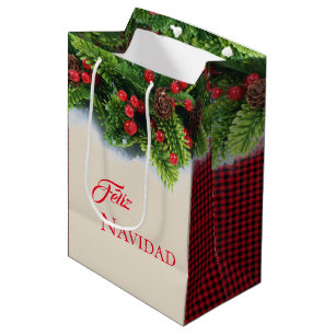 Sacola Para Presentes Média Presente Natal - Bag-Evergreen Feliz Navidad