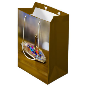 Sacola Para Presentes Média Presente SlipperyJoe Hanukkah dreidel base octogon