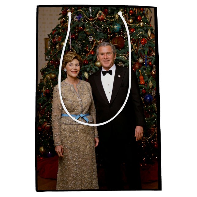 Sacola Para Presentes Média Presidente George Bush, Laura Casa Branca de Natal (Frente)