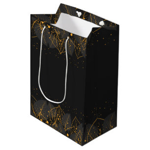 Sacola Para Presentes Média Preto com Borda Dourada Folha