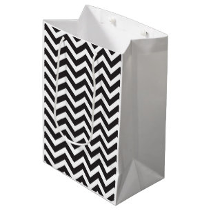 Sacola Para Presentes Média Preto e Branco Chevron Grosso Aniversário de Casam