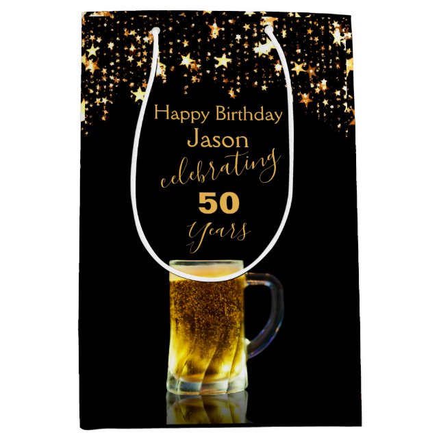 Sacola Para Presentes Média Preto Elegante moderno e brilho Dourado (Frente)