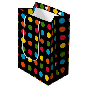 Sacola Para Presentes Média Preto moderno com Bolinhas multicoloração