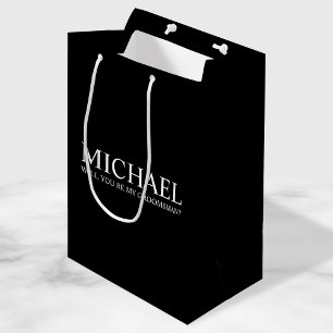 Sacola Para Presentes Média Preto moderno proposta personalizada do padrinho