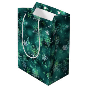 Sacola Para Presentes Média Prettiest Snowflakes Green ID846