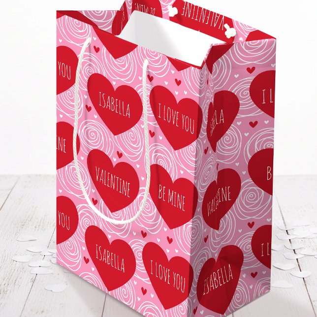 Sacola Para Presentes Média Pretty Love Heart Custom Text Modern Valentines (Criador carregado)