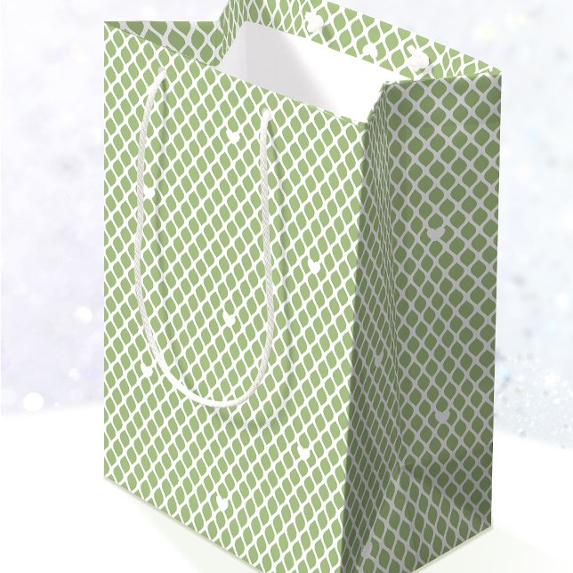 Sacola Para Presentes Média Pretty Love Heart Lattice Mesh Green Birthday (Criador carregado)